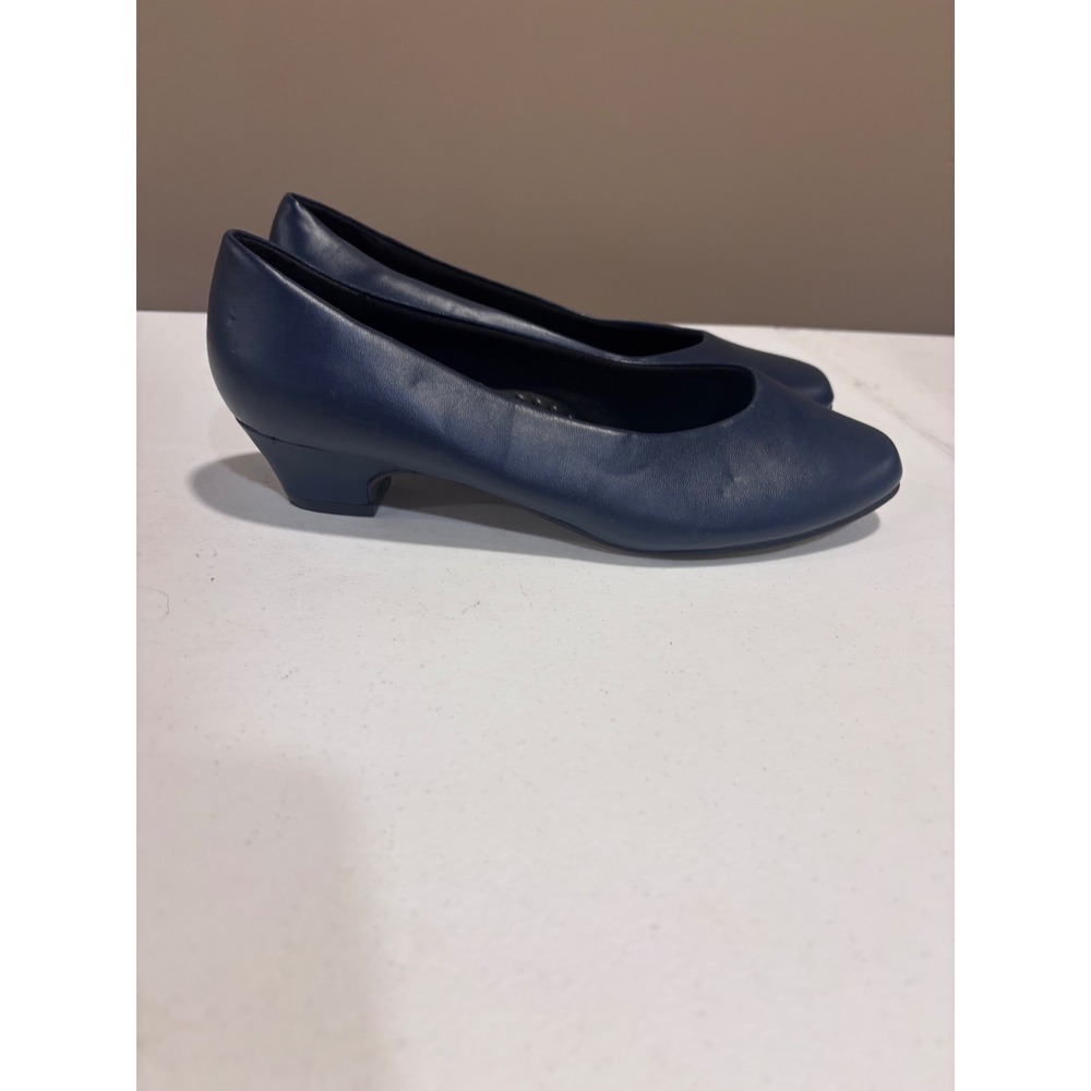 Angel Steps Womens Navy Blue Low Wedge Pump Shoes Round Toe Comfort Size 9W - Picture 3 of 5